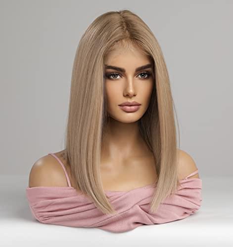 12 inch Light Brown Loose Curly Lace Front Wig with Middle Part - Image 72