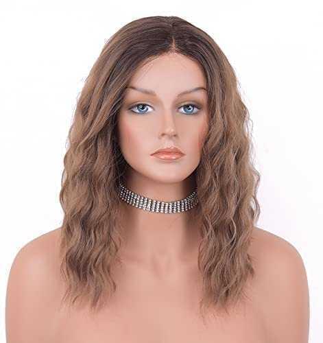 12 inch Light Brown Loose Curly Lace Front Wig with Middle Part - Image 92