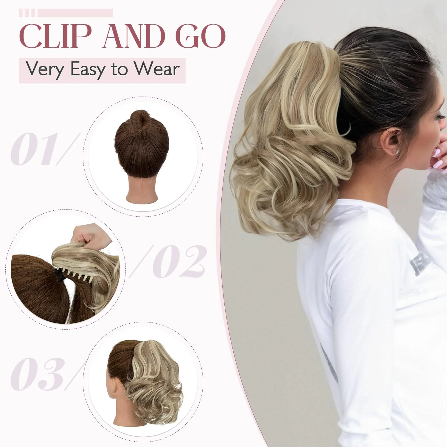 12” Short Curly Claw Ponytail Extension Clip In On Hairpiece - Image 10