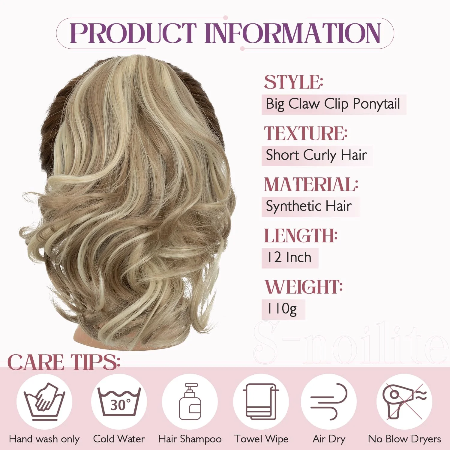 12” Short Curly Claw Ponytail Extension Clip In On Hairpiece - Image 29