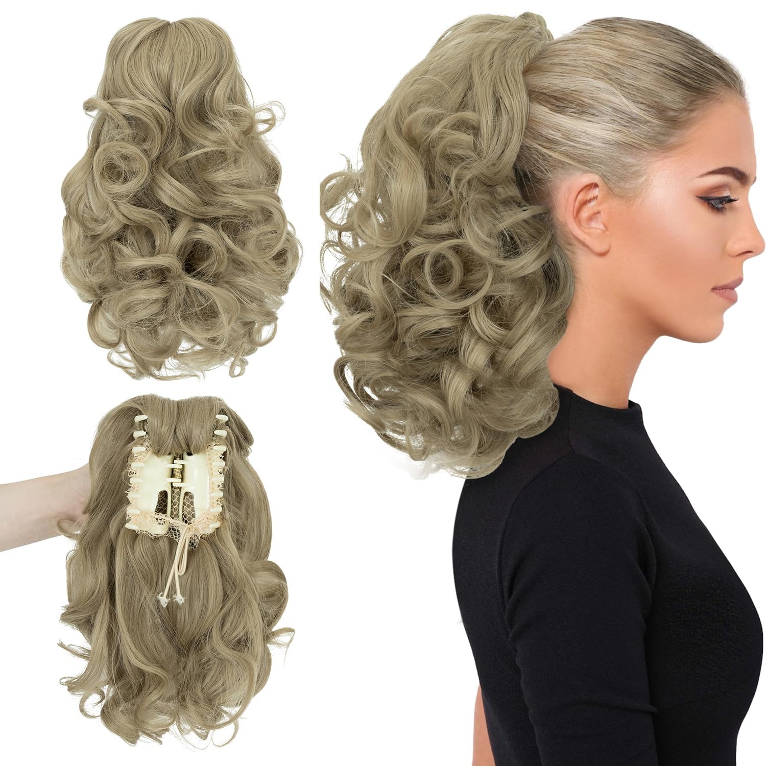 12” Short Curly Claw Ponytail Extension Clip In On Hairpiece - Image 31