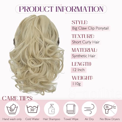 12” Short Curly Claw Ponytail Extension Clip In On Hairpiece - Image 36