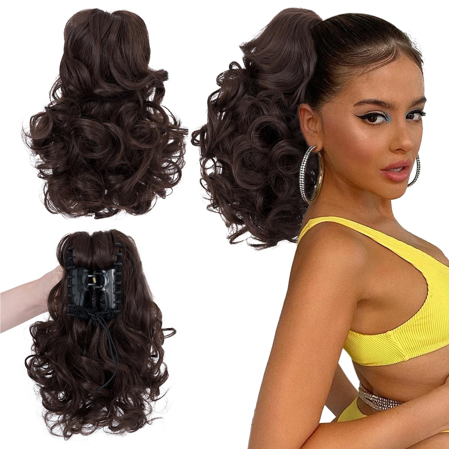 12” Short Curly Claw Ponytail Extension Clip In On Hairpiece - Image 38