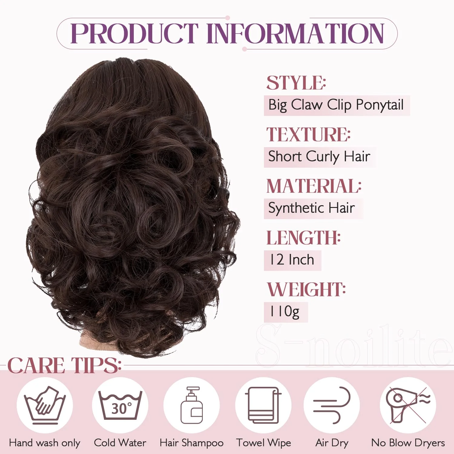12” Short Curly Claw Ponytail Extension Clip In On Hairpiece - Image 40