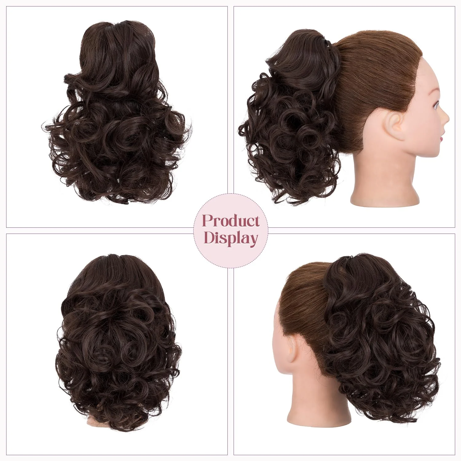 12” Short Curly Claw Ponytail Extension Clip In On Hairpiece - Image 41