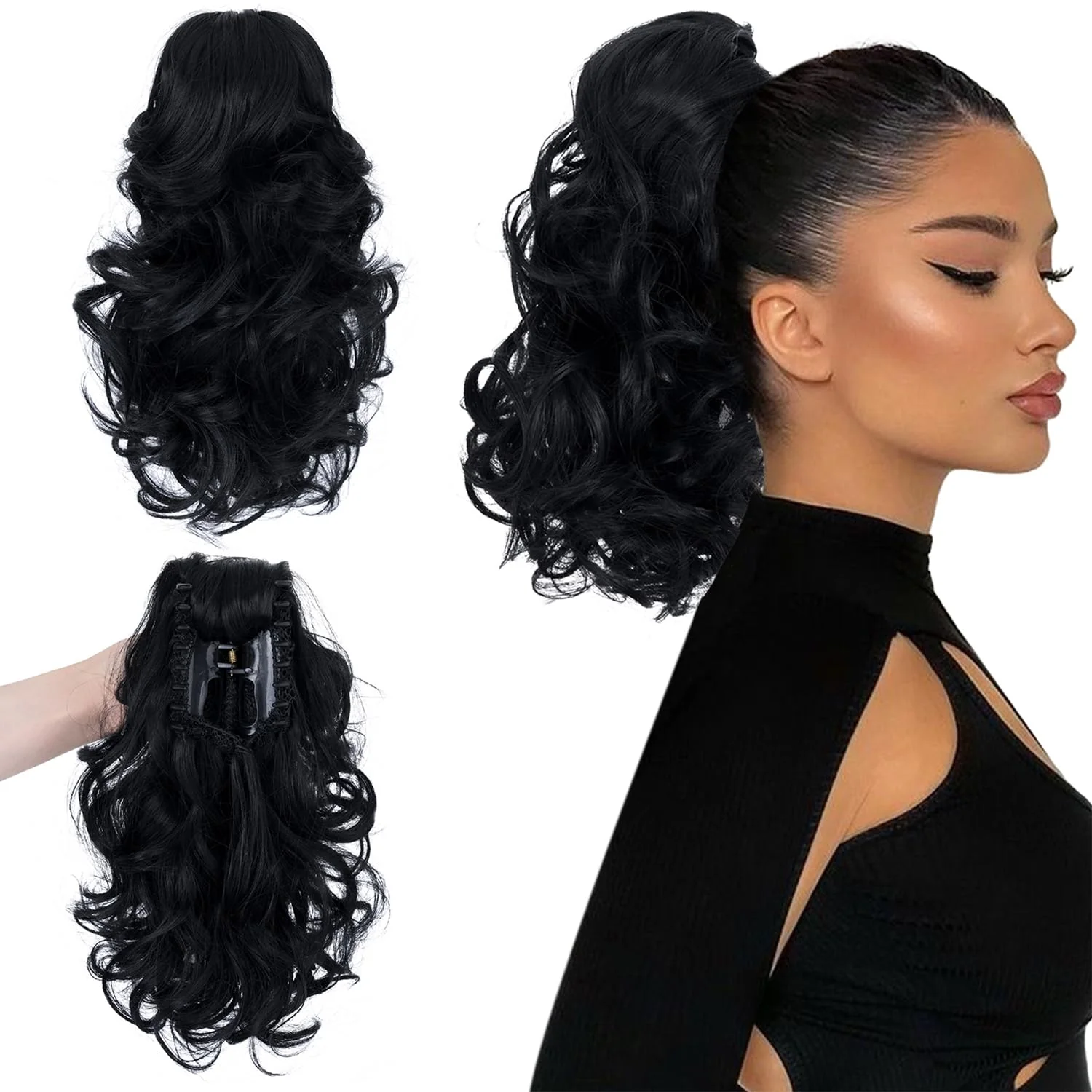 12” Short Curly Claw Ponytail Extension Clip In On Hairpiece - Image 42