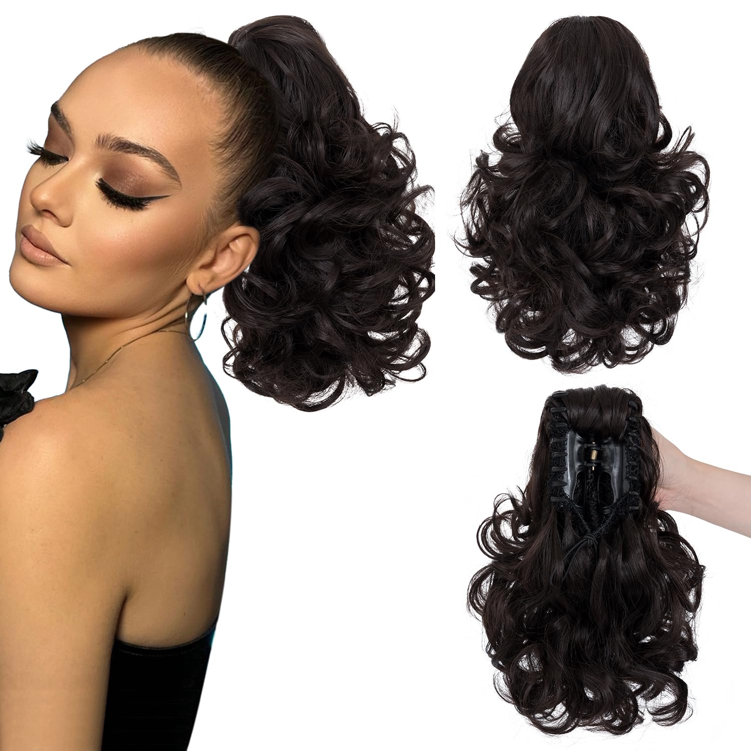 12” Short Curly Claw Ponytail Extension Clip In On Hairpiece - Image 46