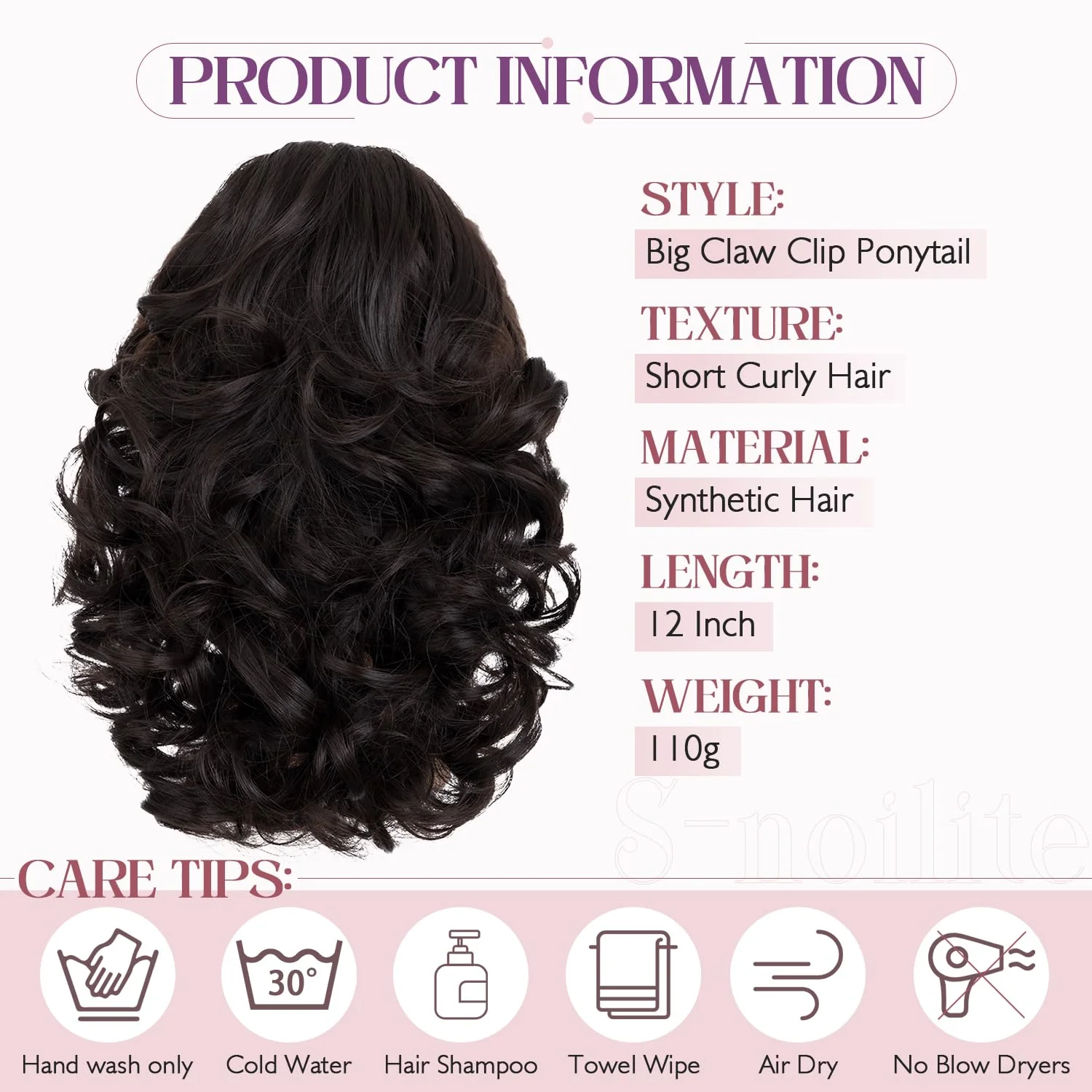12” Short Curly Claw Ponytail Extension Clip In On Hairpiece - Image 48