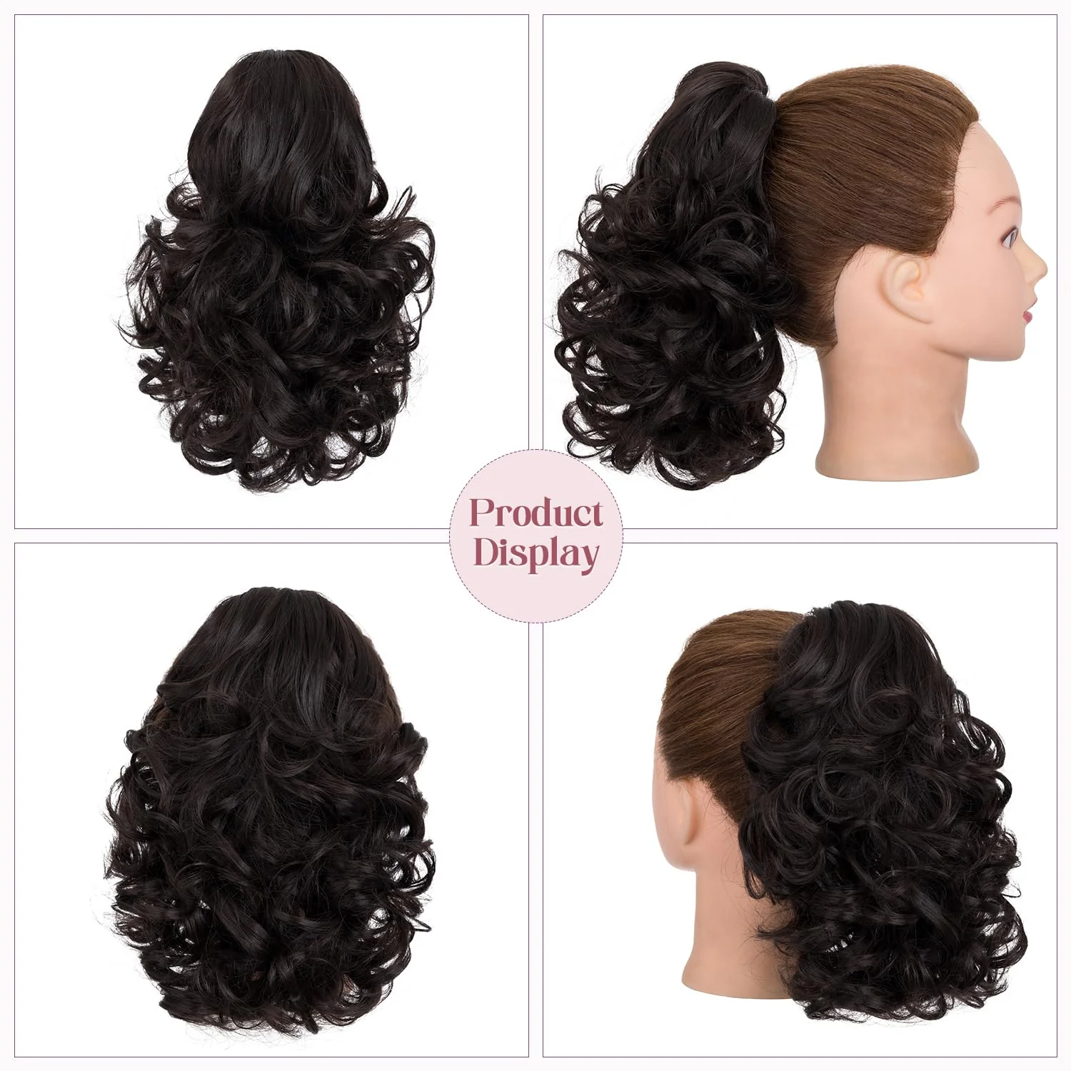 12” Short Curly Claw Ponytail Extension Clip In On Hairpiece - Image 49