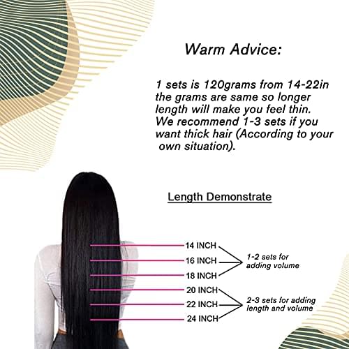 14-22" Clip In Brazilian Human Hair Extensions 120g 7pcs Set - Image 57