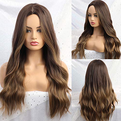 24 inch Wavy Long Brown Middle Parting Heat Resistant Synthetic Wig - Image 12