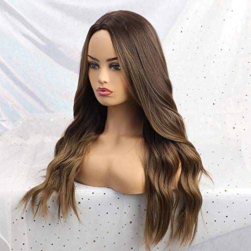 24 inch Wavy Long Brown Middle Parting Heat Resistant Synthetic Wig - Image 14
