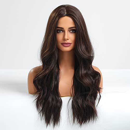 24 inch Wavy Long Brown Middle Parting Heat Resistant Synthetic Wig - Image 2