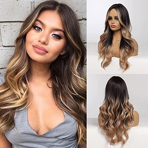 24 inch Wavy Long Brown Middle Parting Heat Resistant Synthetic Wig - Image 20
