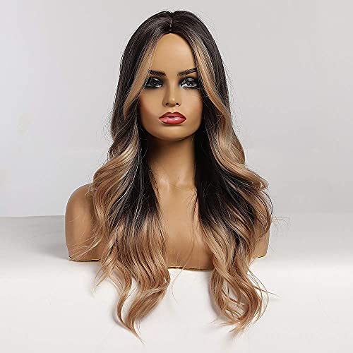 24 inch Wavy Long Brown Middle Parting Heat Resistant Synthetic Wig - Image 21