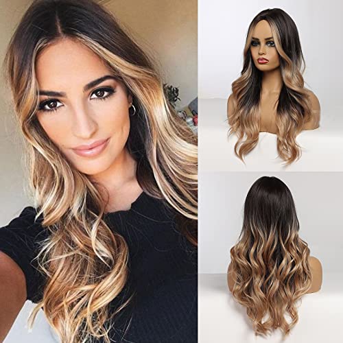 24 inch Wavy Long Brown Middle Parting Heat Resistant Synthetic Wig - Image 22