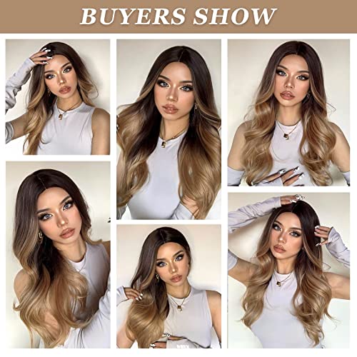 24 inch Wavy Long Brown Middle Parting Heat Resistant Synthetic Wig - Image 25