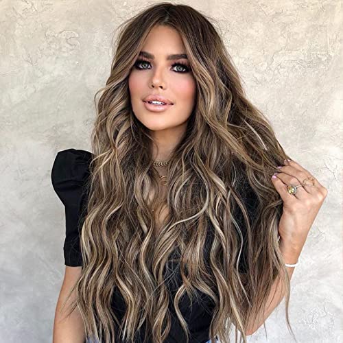 24 inch Wavy Long Brown Middle Parting Heat Resistant Synthetic Wig - Image 26