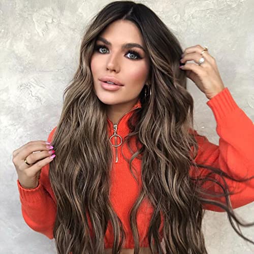 24 inch Wavy Long Brown Middle Parting Heat Resistant Synthetic Wig - Image 27