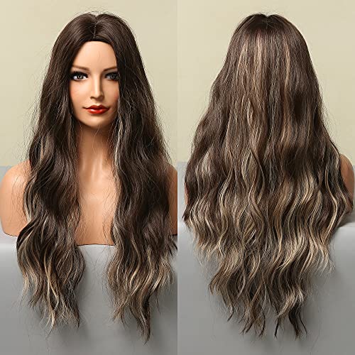24 inch Wavy Long Brown Middle Parting Heat Resistant Synthetic Wig - Image 30