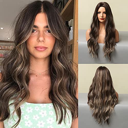 24 inch Wavy Long Brown Middle Parting Heat Resistant Synthetic Wig - Image 31