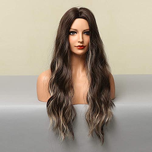 24 inch Wavy Long Brown Middle Parting Heat Resistant Synthetic Wig - Image 32
