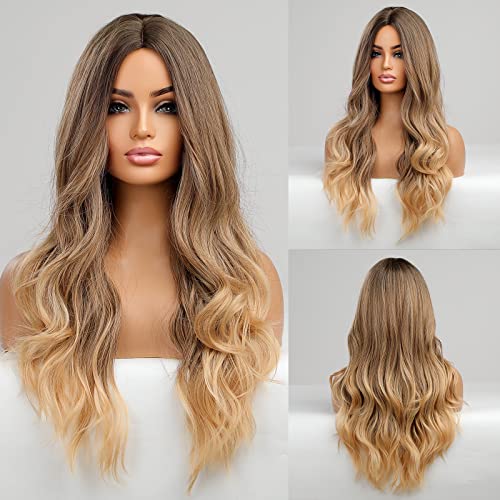 24 inch Wavy Long Brown Middle Parting Heat Resistant Synthetic Wig - Image 33
