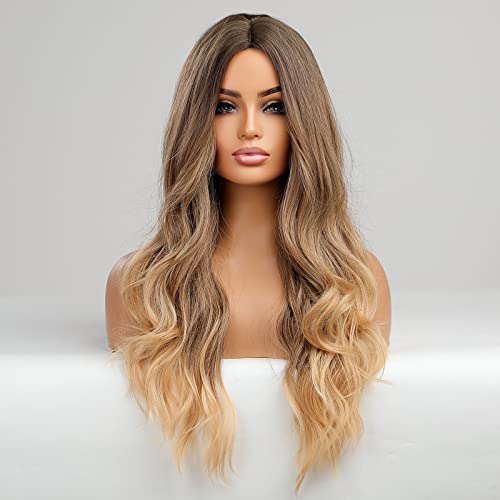 24 inch Wavy Long Brown Middle Parting Heat Resistant Synthetic Wig - Image 34