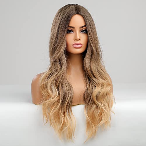 24 inch Wavy Long Brown Middle Parting Heat Resistant Synthetic Wig - Image 36