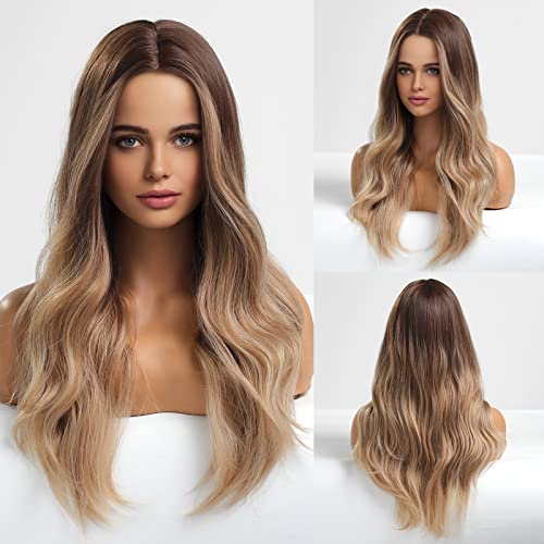24 inch Wavy Long Brown Middle Parting Heat Resistant Synthetic Wig - Image 38