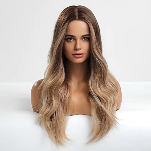 24 inch Wavy Long Brown Middle Parting Heat Resistant Synthetic Wig - Image 39