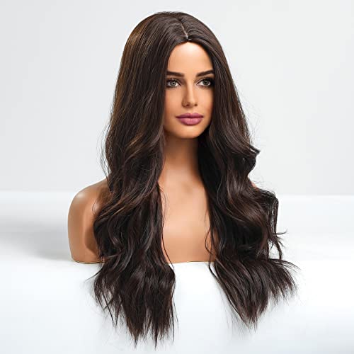 24 inch Wavy Long Brown Middle Parting Heat Resistant Synthetic Wig - Image 4