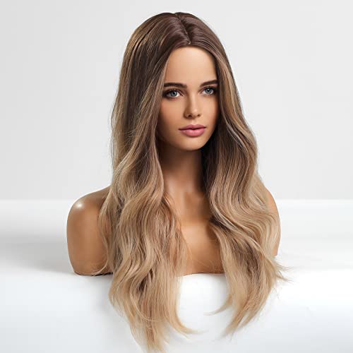 24 inch Wavy Long Brown Middle Parting Heat Resistant Synthetic Wig - Image 40