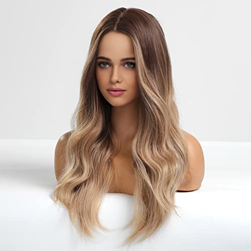 24 inch Wavy Long Brown Middle Parting Heat Resistant Synthetic Wig - Image 41