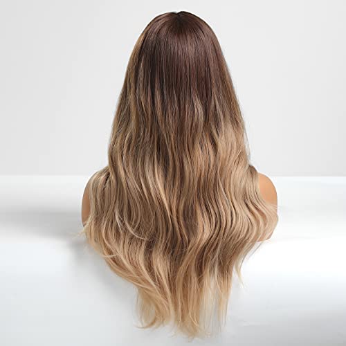 24 inch Wavy Long Brown Middle Parting Heat Resistant Synthetic Wig - Image 42