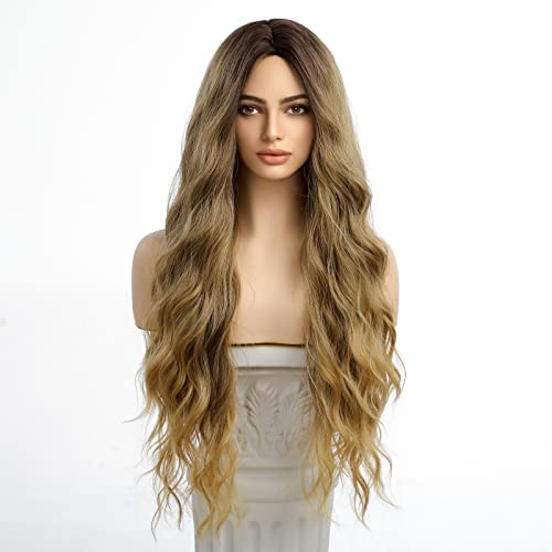 24 inch Wavy Long Brown Middle Parting Heat Resistant Synthetic Wig - Image 43