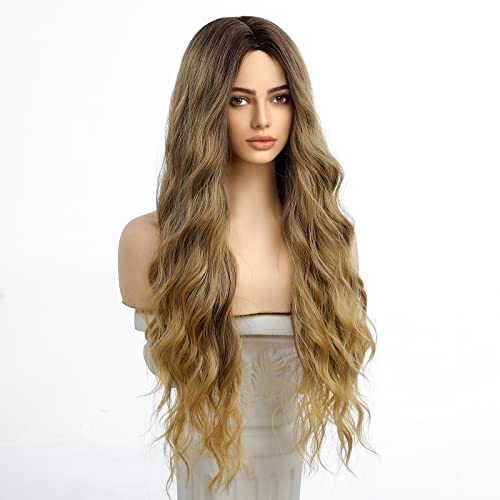 24 inch Wavy Long Brown Middle Parting Heat Resistant Synthetic Wig - Image 44