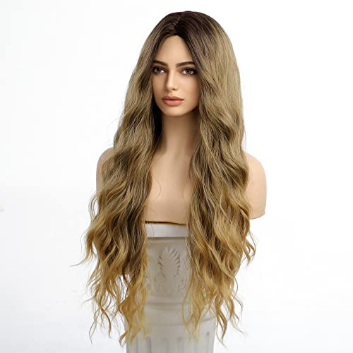 24 inch Wavy Long Brown Middle Parting Heat Resistant Synthetic Wig - Image 45