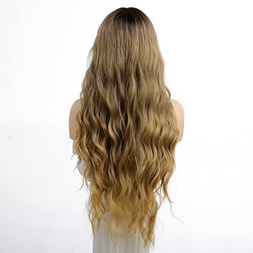 24 inch Wavy Long Brown Middle Parting Heat Resistant Synthetic Wig - Image 46