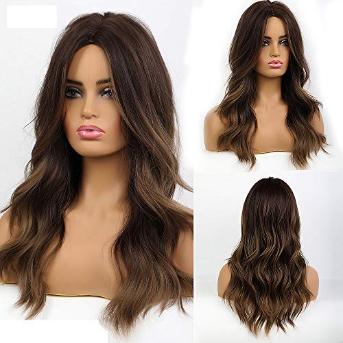 24 inch Wavy Long Brown Middle Parting Heat Resistant Synthetic Wig - Image 49