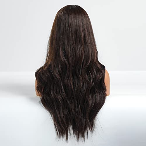 24 inch Wavy Long Brown Middle Parting Heat Resistant Synthetic Wig - Image 5