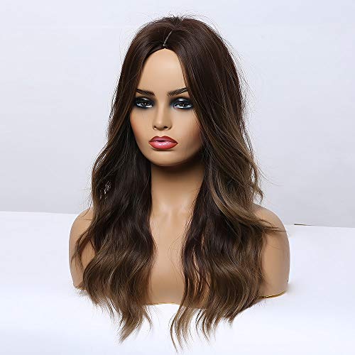 24 inch Wavy Long Brown Middle Parting Heat Resistant Synthetic Wig - Image 50