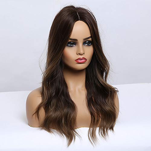 24 inch Wavy Long Brown Middle Parting Heat Resistant Synthetic Wig - Image 51