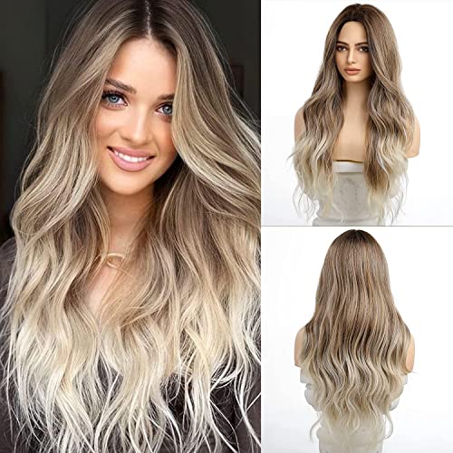 24 inch Wavy Long Brown Middle Parting Heat Resistant Synthetic Wig - Image 6