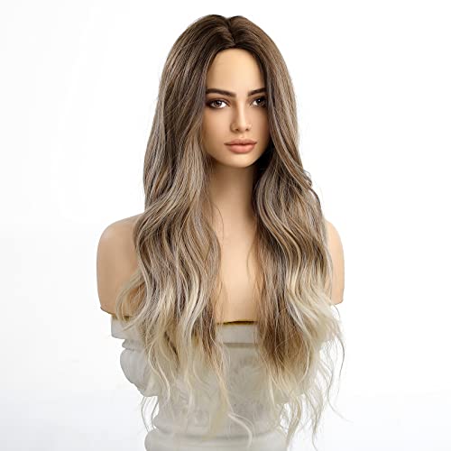 24 inch Wavy Long Brown Middle Parting Heat Resistant Synthetic Wig - Image 7