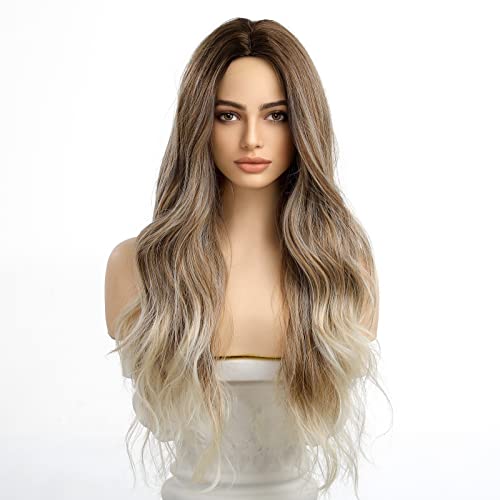 24 inch Wavy Long Brown Middle Parting Heat Resistant Synthetic Wig - Image 8
