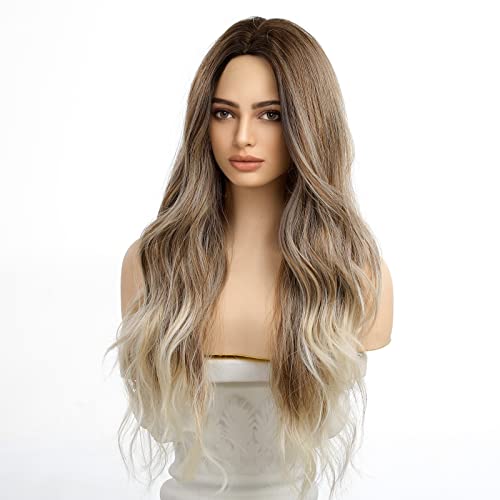 24 inch Wavy Long Brown Middle Parting Heat Resistant Synthetic Wig - Image 9