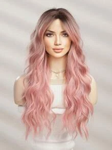 26 Inch Butterfly Haircut Pink Long Curly Wigs With Bangs - Image 4