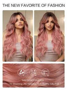 26 Inch Butterfly Haircut Pink Long Curly Wigs With Bangs - Image 5