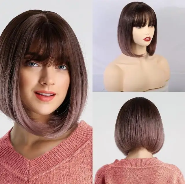 Alice Ombre Golden Blonde Bob Wigs with Side Bangs - Heat Resistant Fiber Wig - Image 10